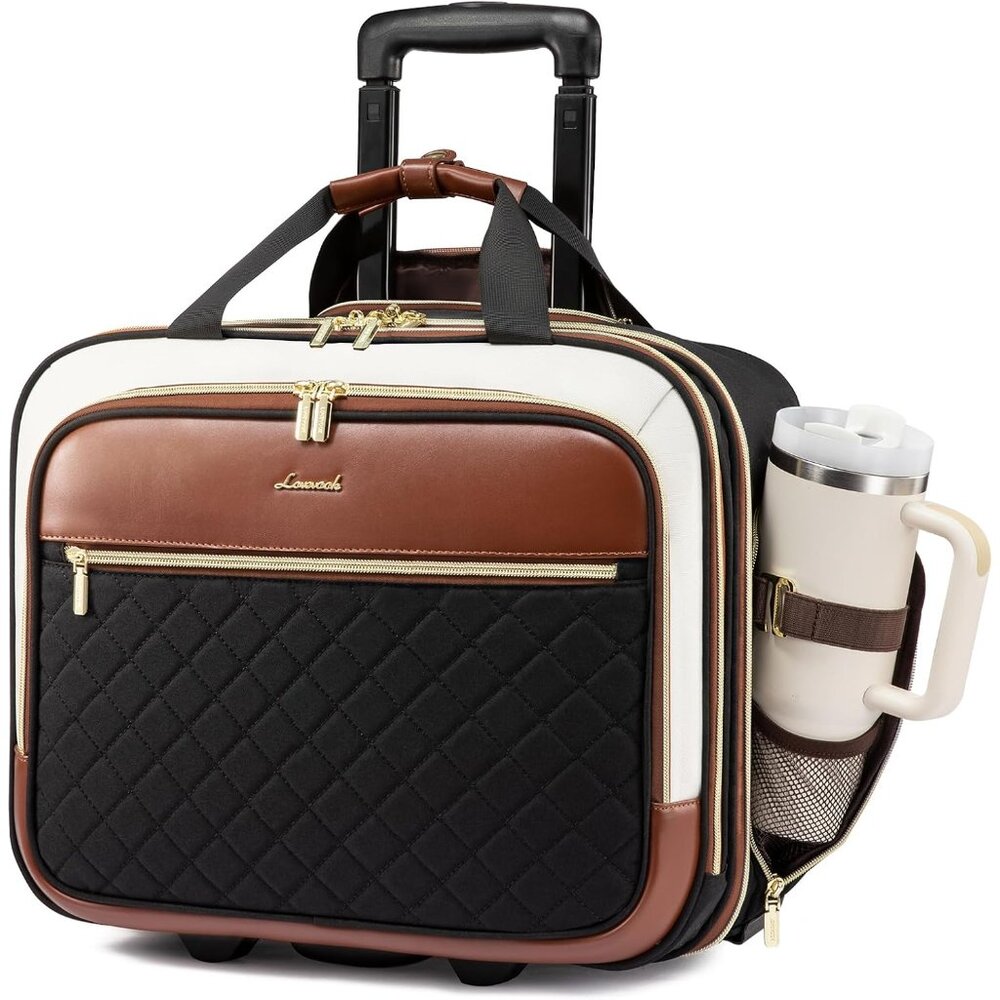 Rolling Laptop Bag Women, 17.3 Inch Laptop Briefcase with Wheels, Soft Sided Und